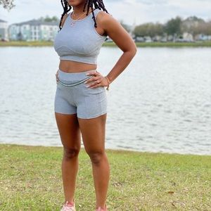 Gray 2 piece set with shorts and cropped top